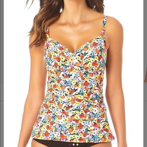 NWT ANN COLE Blue and Red flower field tankini top